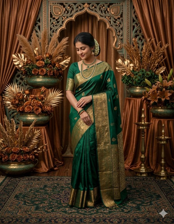 Lady in a green silk saree